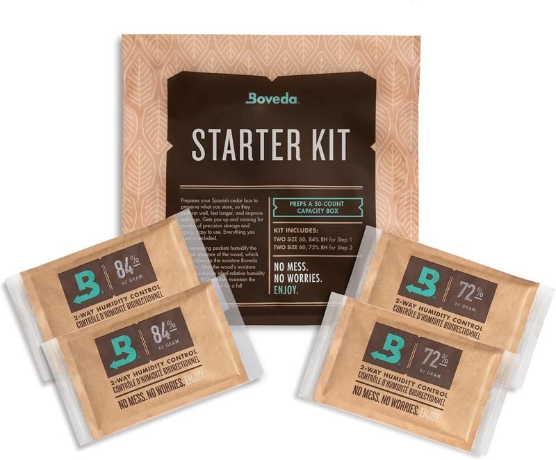 Boveda Starter Kit Bundle: Season a Wooden Storage Box Plus Maintain Humidity with 2-Way Humidity Control | Includes (2) Each Size 60 84% RH & 72% RH | 1-Count - Image 1